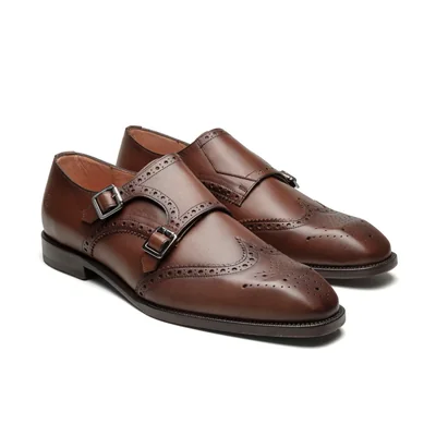 Zapato Double Monk Strop en Piel Duque Di Galliano Café para Hombre