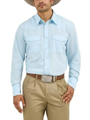 Camisa Wrangler Hombre Sport de Manga Larga Azul Claro (M)
