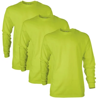 Camiseta de manga larga Gildan G2400 Verde Seguridad 3‑Pack 2XL