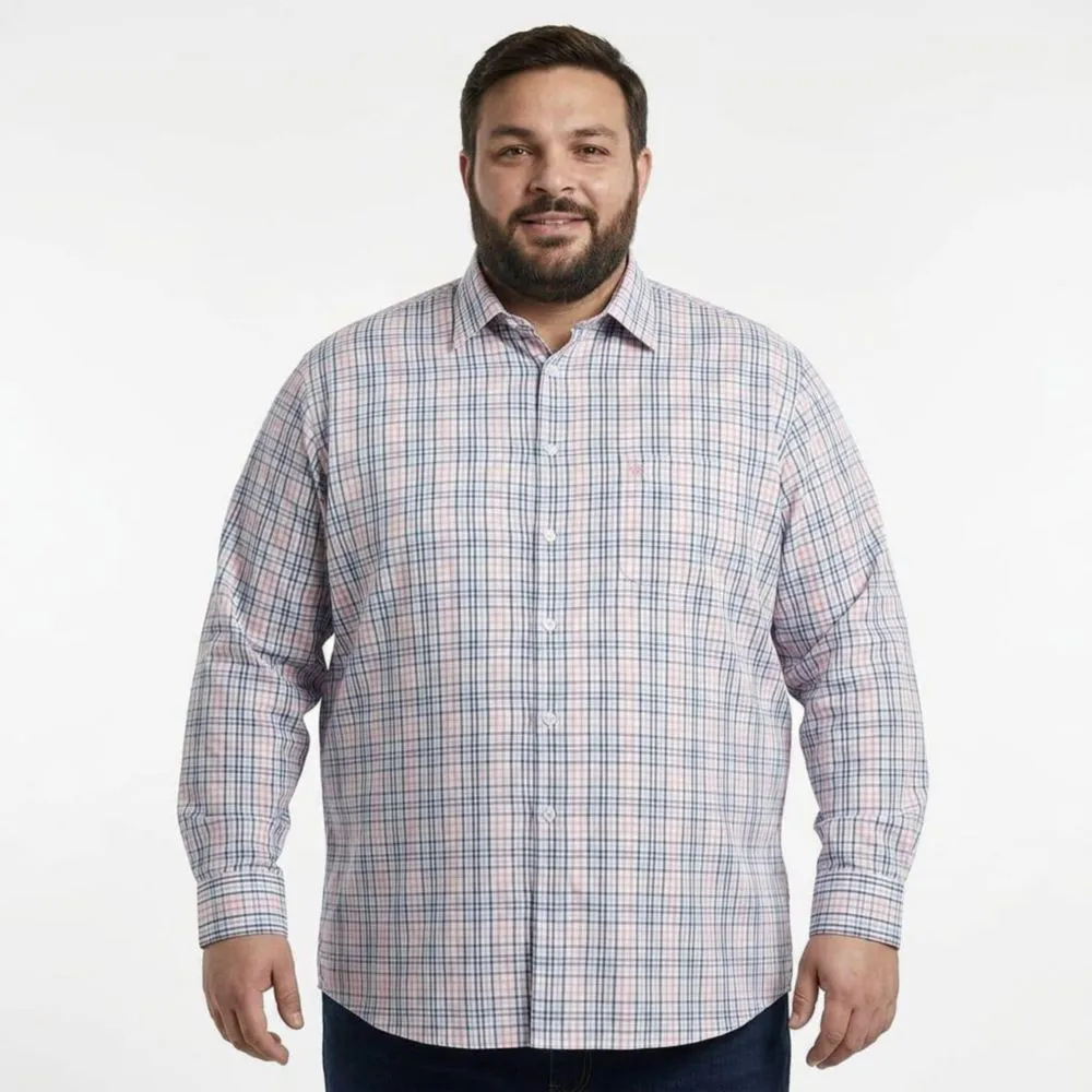 Camisa Michel blanc talla extra de caudro rosa combinado