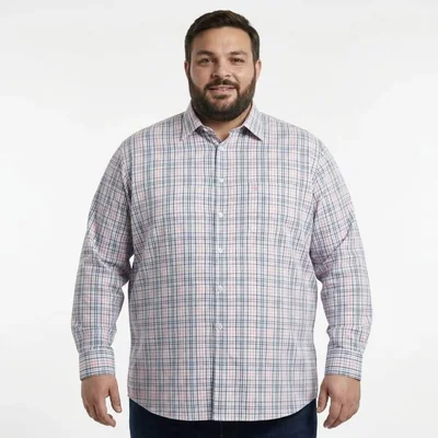 Camisa Michel blanc talla extra de caudro rosa combinado
