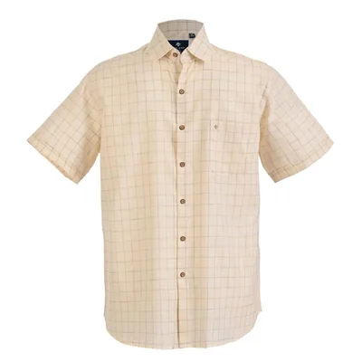 Camisa Michel blanc manga corta cuadros mostaza