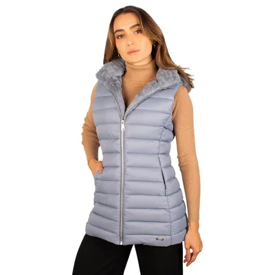 Chaleco Largo Capitonado Para Mujer Con Capucha Desmontable Greenlander Azul