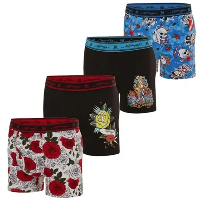 Boxer ED HARDY 4 unidades con estampado de tatuaje - Talla L
