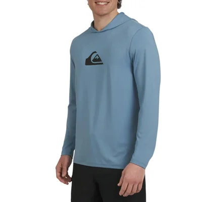 Camiseta rash guard Quiksilver talla mediana con capucha azul UPF 50