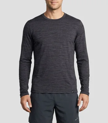 Playera para entrenamiento cuello redondo manga larga jaspeada Hombre