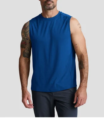 Playera deportiva cuello redondo sin manga lisa Hombre