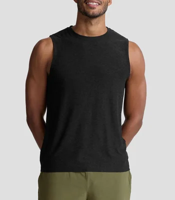 Playera deportiva cuello redondo sin manga lisa Hombre
