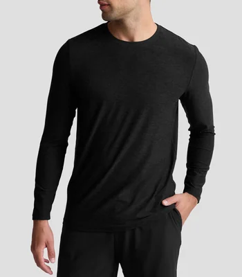 Playera deportiva cuello redondo manga larga lisa Hombre