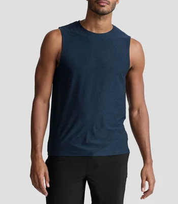Playera deportiva cuello redondo sin manga lisa Hombre
