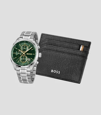 Set de Reloj para hombre Boss Grand Prix Casual Plateado