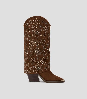 Botas vaqueras medias en piel con tacón alto y ancho Mujer