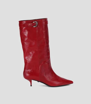 Botas medias en piel con tacón medio y delgado Mujer