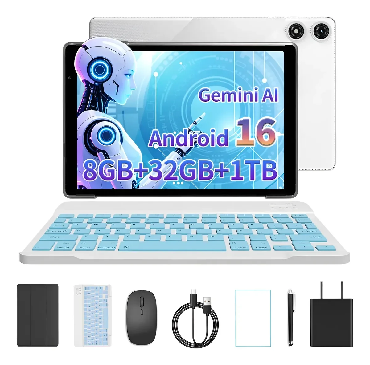 Tablet 10.1 Android 16 8+32gb+1tb Ram Con Teclado Gemini Ai AZUL