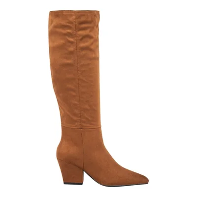 Bota de vestir, de vestir, larga, de ante, con tacón medio, color camel, mod. 1333247
