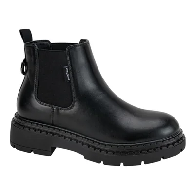 Bota de mujer, tipo Chelsea, con suela track, cordones, acabado napa, tacón bajo, color negro, mod. 1333250
