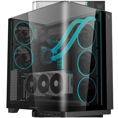 Gabinete Gamer Balam Rush Tank Expert Curve 7800 Atx Media Torre 5 Fan Panel Curvo Cristal Templado Usb-c Argb Negro Br-941556