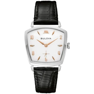 Reloj Bulova 96A337 con esfera blanca y correa de cuero negro de 35 mm