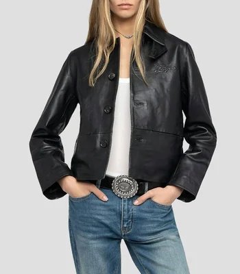 Chamarra biker en piel Mujer