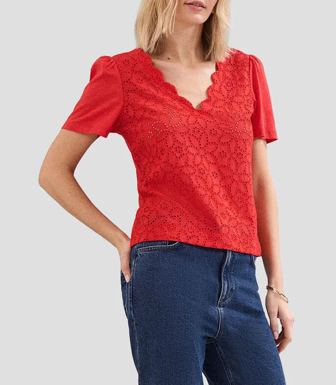Top cuello V manga corta fantasía Mujer