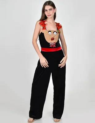 Jumpsuit No aplica de Poliéster Casual estampado Navideño para mujer