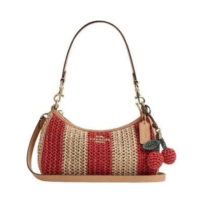 Bolsa Crossbody COACH Teri color rojo con beige, doble asa ajustable, herrajes en color dorado