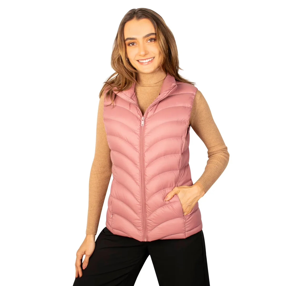 Chaleco Greenlander Capitonado Para Packable Mujer Rosa Claro