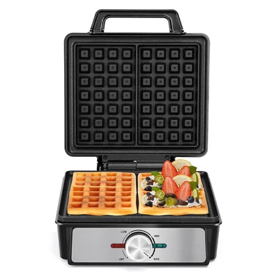 Waflera Eléctrica Antiadherente 4 Rebanadas Hacer Desayunos Color Negro Aigostar