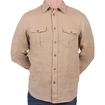 Camisa Lino Regular Fit Manga Larga Piombo para Hombre