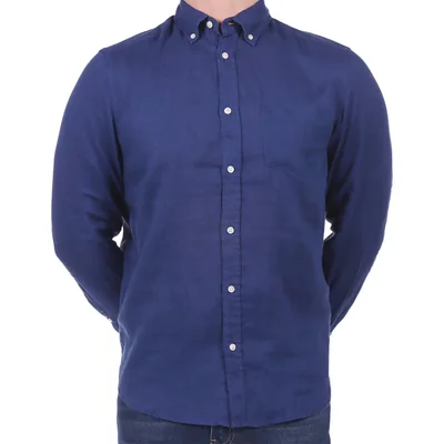 Camisa Lino Manga Larga Piombo para Hombre