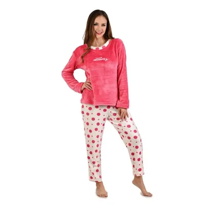Pijama para dama playera rosa con pantalón blanco con puntos rosas