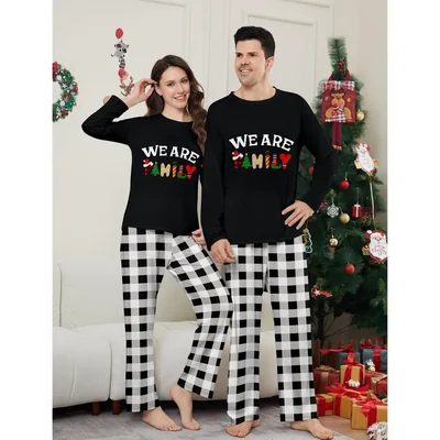 conjunto familiar navideño, otoño e invierno, de manga larga y pantalones largos, letras europeas y americanas