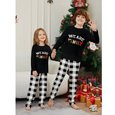Conjunto familiar navideño, otoño e invierno, de manga larga y pantalones largos, letras europeas y americanas, estampados, ropa para estar en casa.