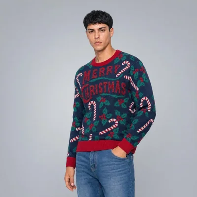 Suéter Navideño Con Estampado Gris Oscuro Para Hombre Quarry