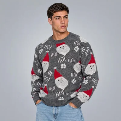 Suéter Navideño Con Estampado Gris Para Hombre Quarry