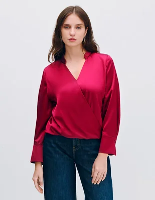 Blusa envolvente manga larga para mujer