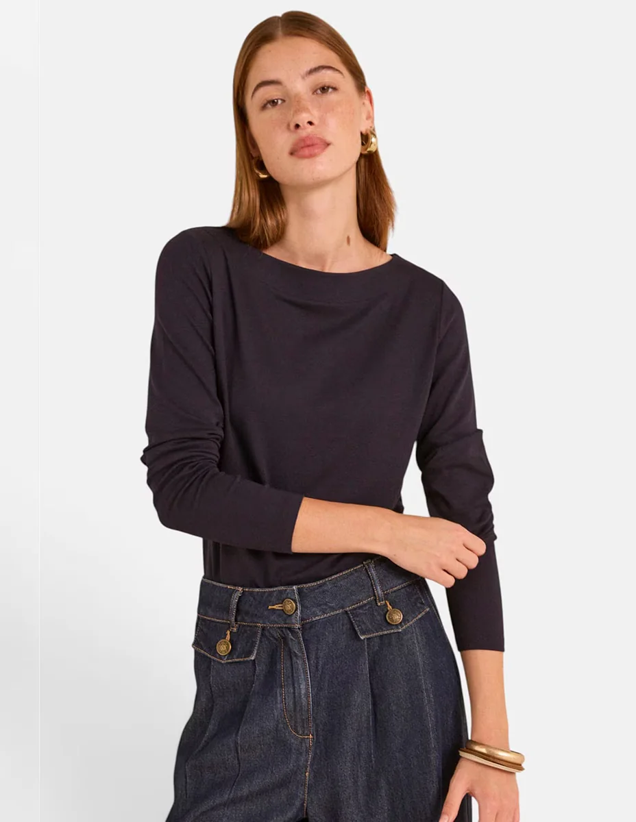 Playera manga larga cuello redondo para mujer