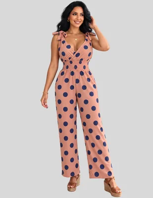 Jumpsuit Jumpsuit Elegante de Lunares para Mujer Enterizo Chic de Pierna Ancha Estilo Casual y Sofisticado de Poliéster Formal estampado Lunares para mujer