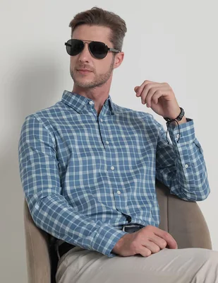 Camisa casual de algodón manga larga para hombre