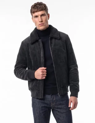 Chamarra casual cuello a contraste para hombre