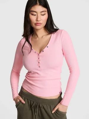 Top Henley de Manga Larga Tejido Waffle