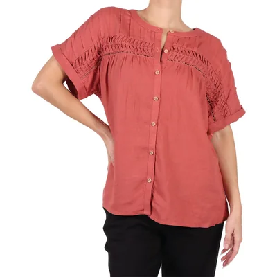 Blusa Manga Corta Casual Detalle de Bordado Ruby Rd para Mujer