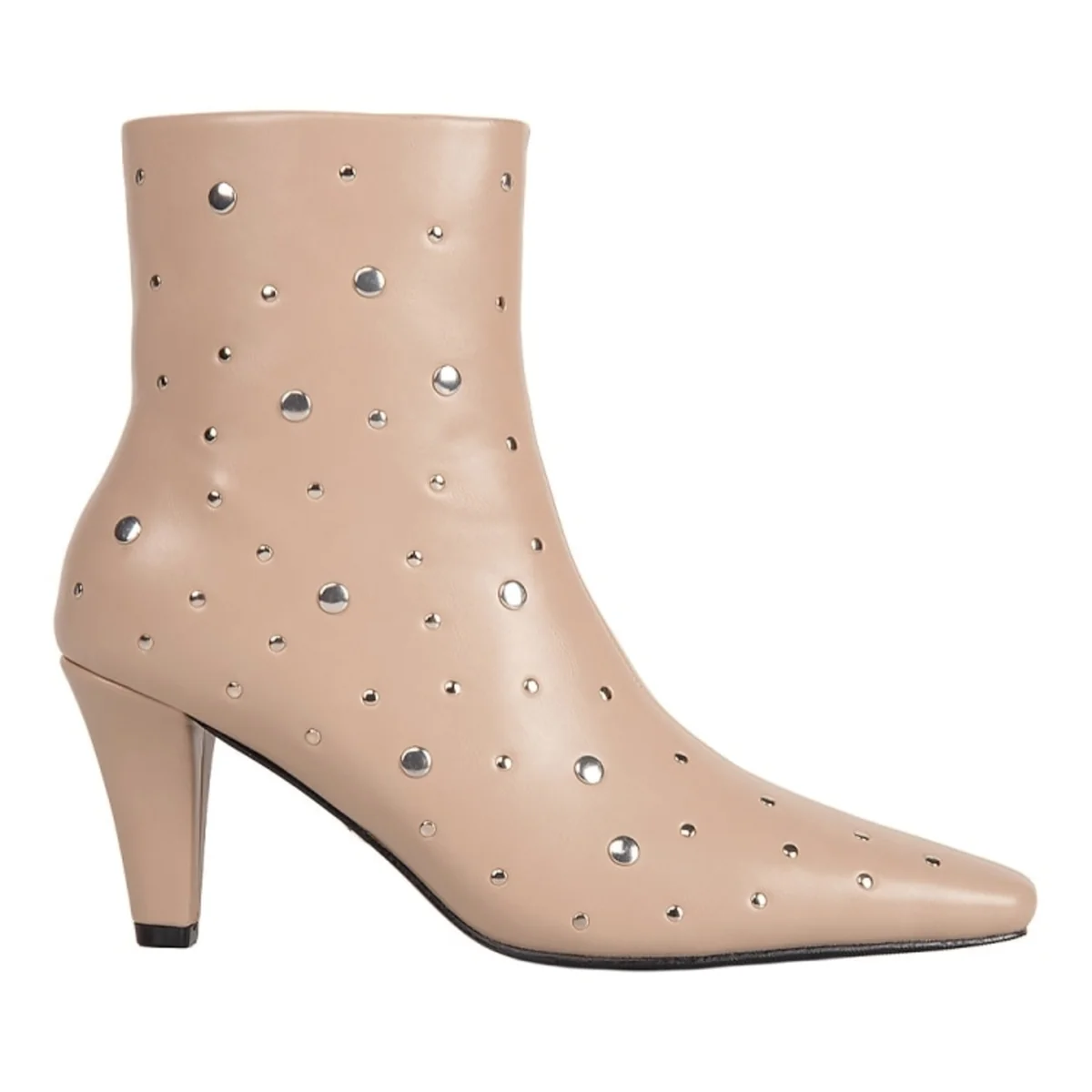 Botas de mujer, de vestir, con estoperoles, corta, con tacón medio, acabado napa, color beige, mod. 1332828