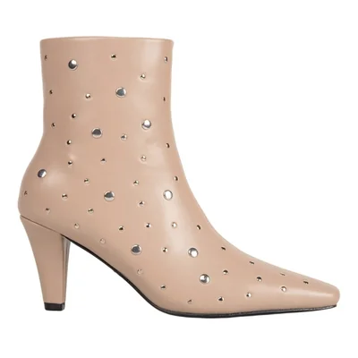 Botas de mujer, de vestir, con estoperoles, corta, con tacón medio, acabado napa, color beige, mod. 1332828