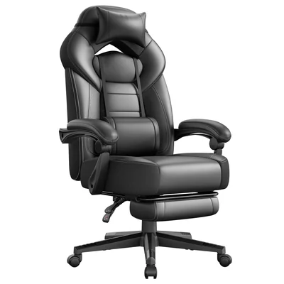 Songmics Home Silla Gamer Ergonómica Reclinable Con Reposapiés Cuero Pu 69.7x72.4x121-133 Cm Negro
