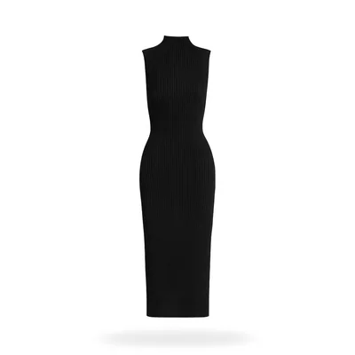 Vestido Tejido Cuello Alto Sin Mangas Negro