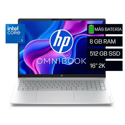 Laptop HP OmniBook 3 16-bu0030la, Intel Core 3, 8 GB RAM, 512 GB SSD, 16" 2K, Windows 11 Home
