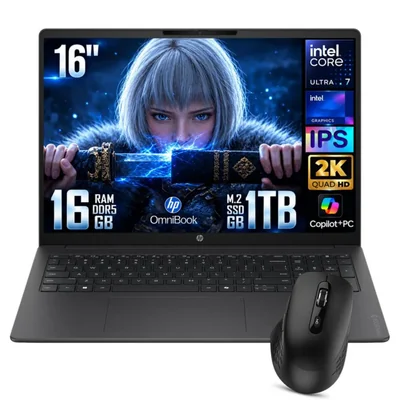 Laptop Hp OmniBook 3 Core Ultra 7 255u 1TB ssd 16GB Ram ddr5 16" WUXGA Windows 11 con Mouse