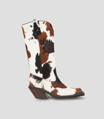 Botas vaqueras en piel con tacón medio y cuadrado Mujer