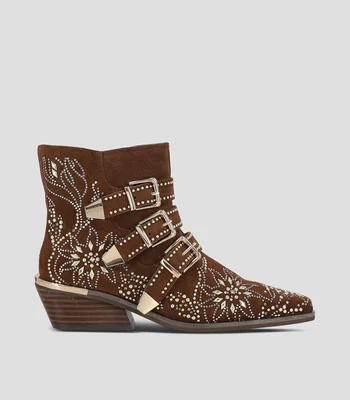 Botines de gamuza con tacón medio y cuadrado Mujer